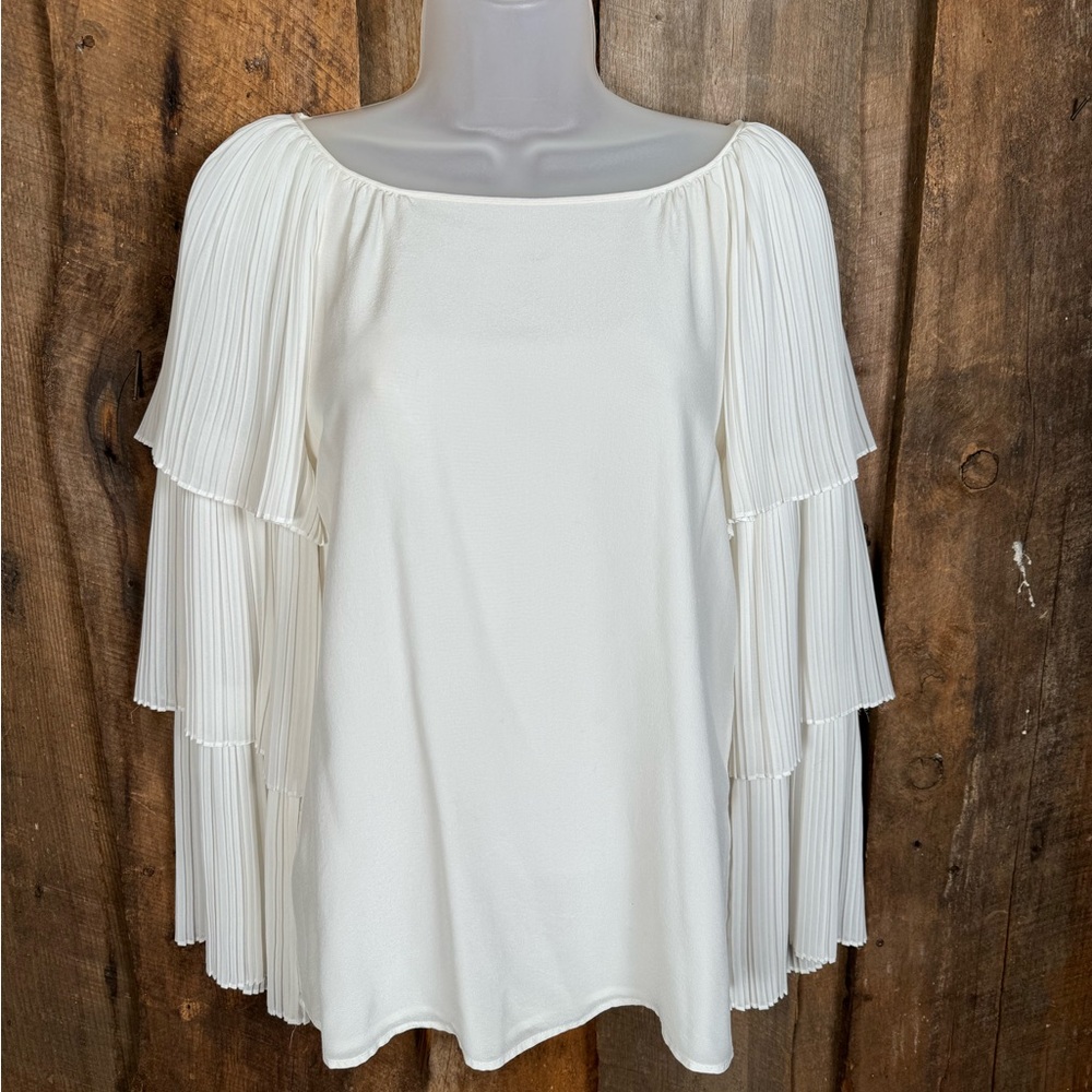 Club Monaco Cream Silk Lined Top with Pleated Sleeves- Size XSmall